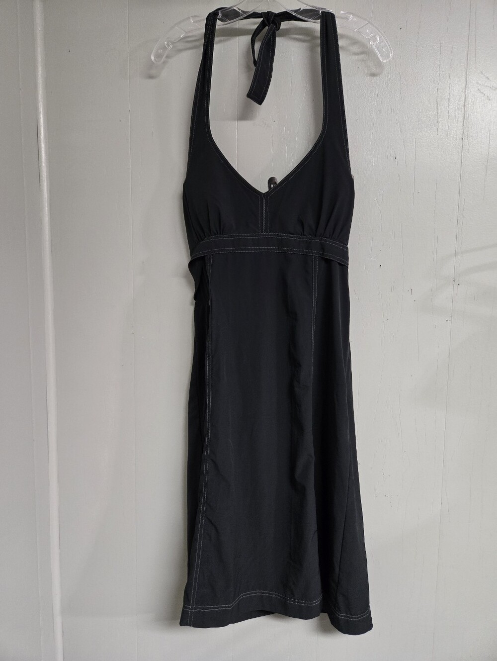Athleta Swimdress Womens 10 Black Lined Halter Built-In Bra Belted Swimwear